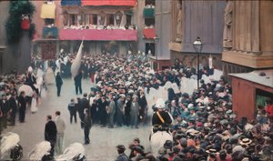 De Corpus Christi-processie verlaat de kerk van Santa Maria del Mar door Ramon Casas i Carbo